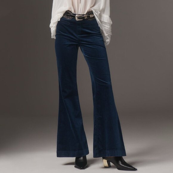 Anthropologie Pilcro Velvet Pull-On Retro Flare Jeans Mid-Rise Sz 25 Blue Pants
